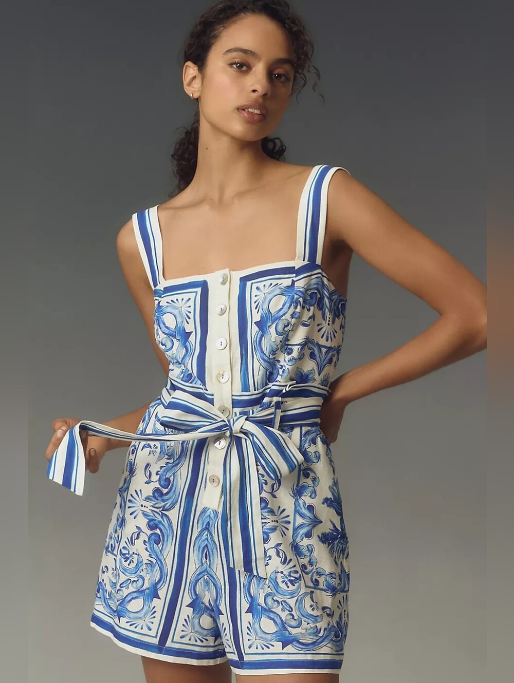 Farm Rio Anthropologie Garden Tiles Romper